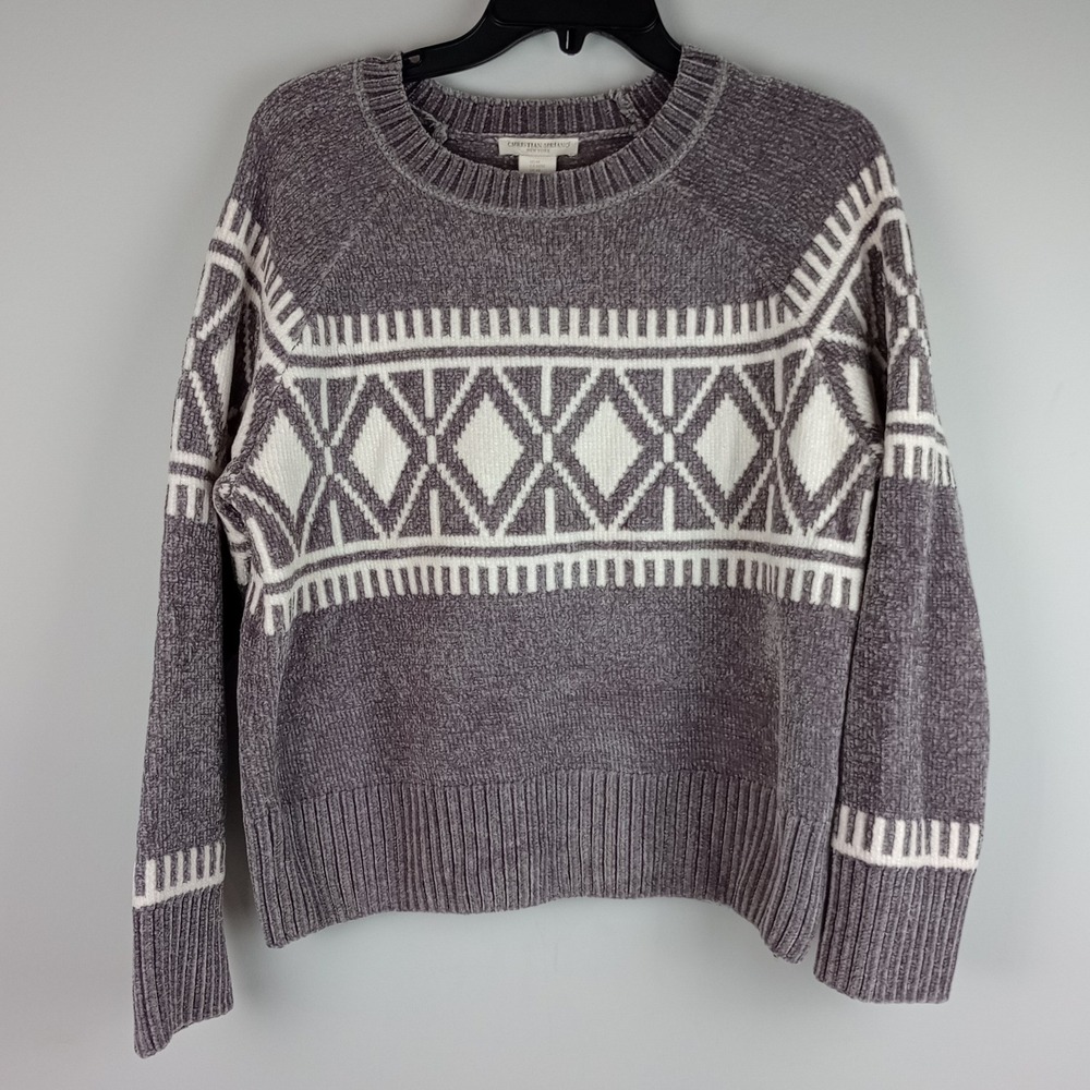 Christian Siriano Womens M Gray Geometric Chenille Soft Knit Pullover Sweater